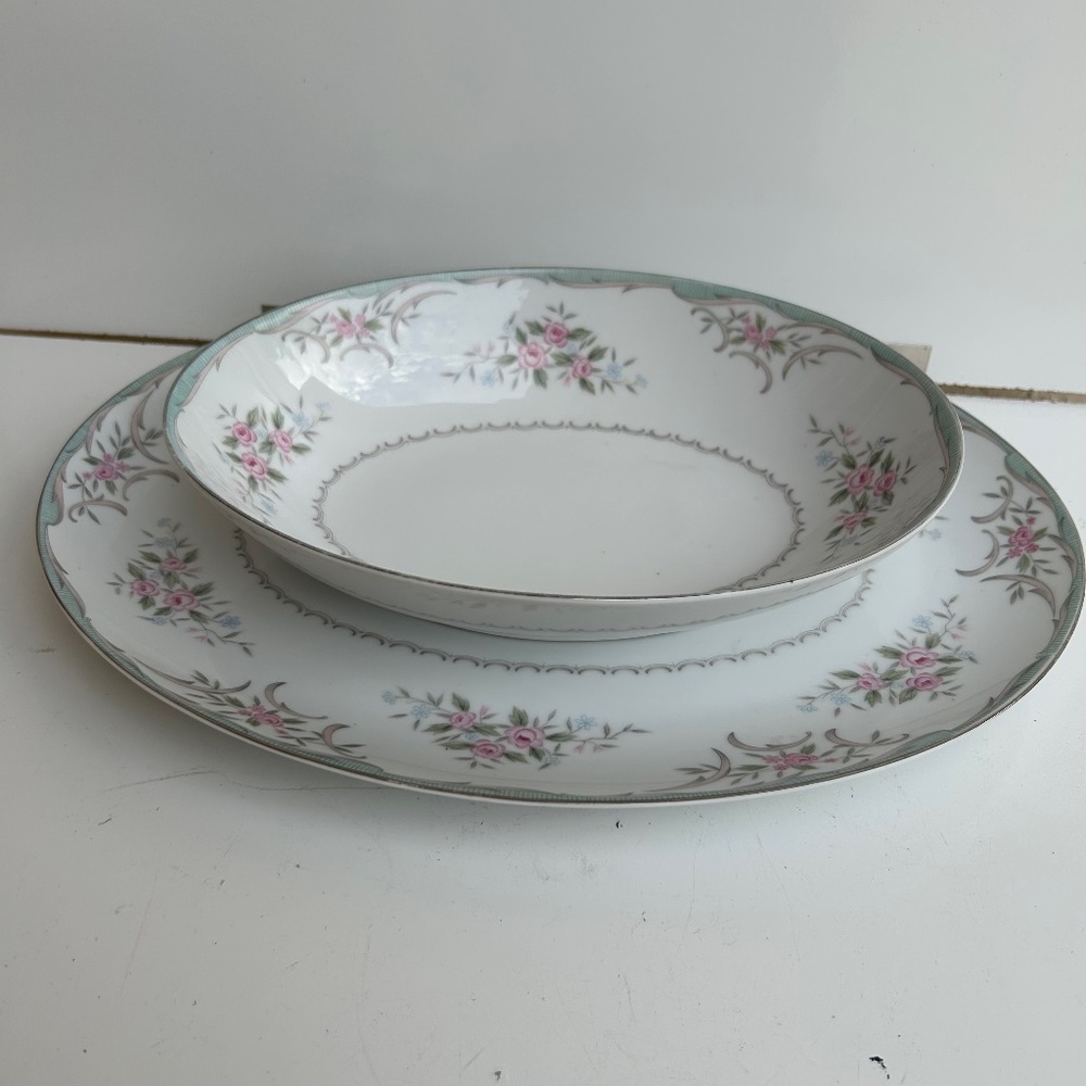A Set Of Oval Plate & Bowl Empress Rosina-Blue 1302 China Made in Japan